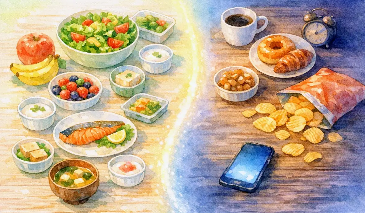 整える食品と避けたい食品の対比